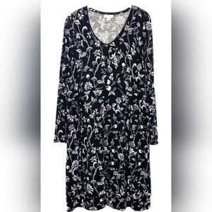J.Jill Black&White Floral  Stretchy Empire Waist Pocket Midi Sz XL Dress Nwt
